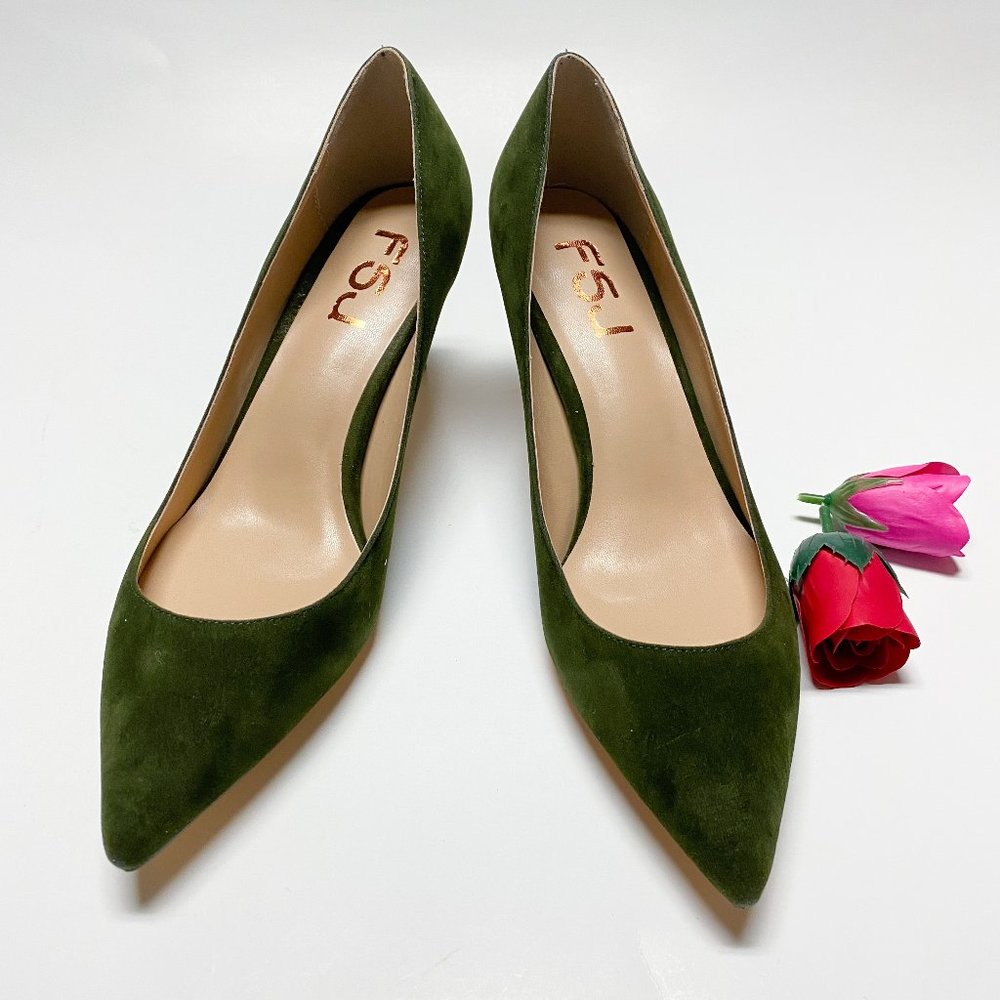 FSJ Pointed Toe Mid Stiletto Heel Slip On Pumps